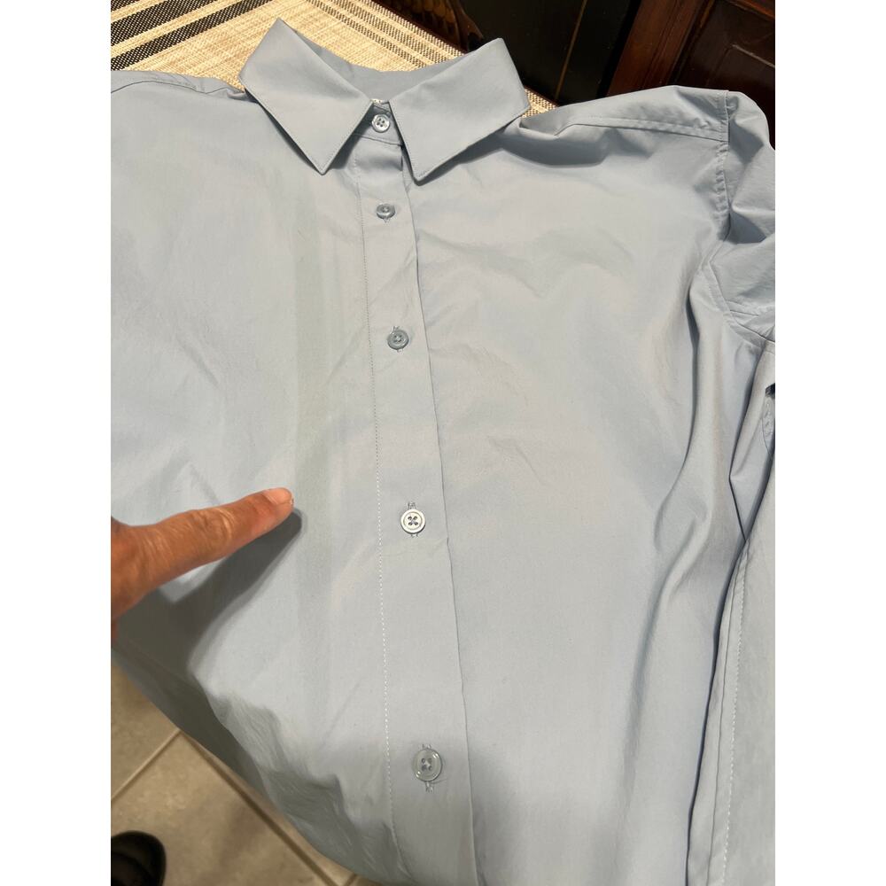 NWT Athleta, Oversized Performance Poplin Top Button Up Shirt Medium Heron Blue - Picture 12 of 12